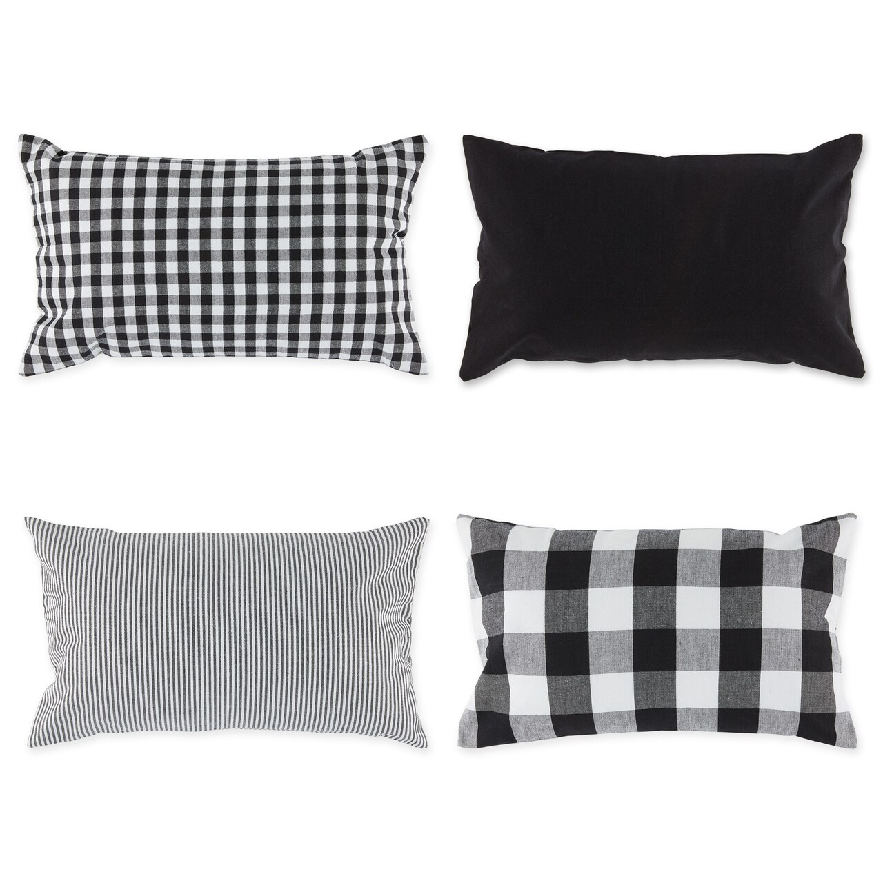 Contemporary Home Living Set of 4 Black and White Cotton Pillow Cover 20"